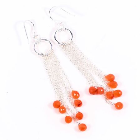 Silver Plated Brass Drop Dangle Earrings with Carnelian Gemstone